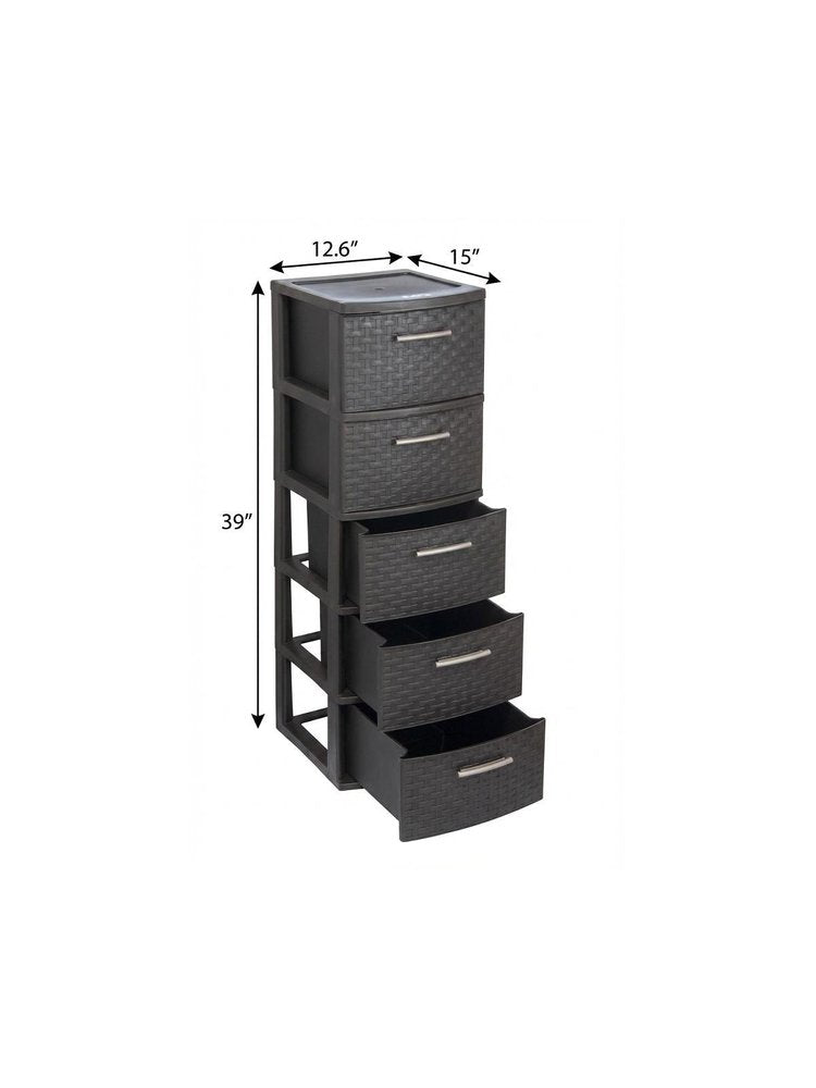 13" Espresso Plastic Square Accent Cabinet With Five Drawers