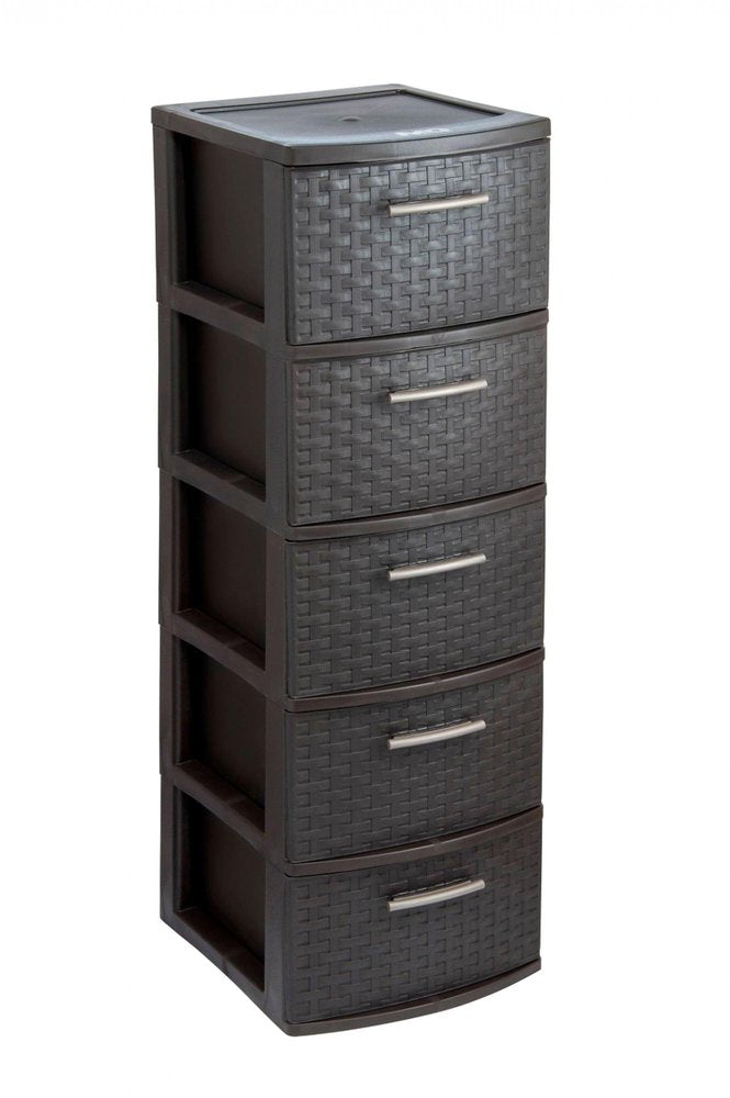 13" Espresso Plastic Square Accent Cabinet With Five Drawers