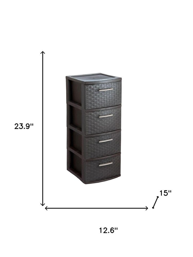 13" Espresso Plastic Square Accent Cabinet With Four Drawers