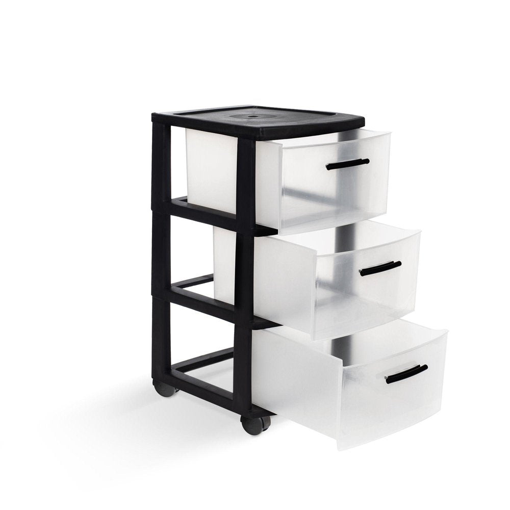 13" Black Plastic Square Accent Cabinet With Three Drawers