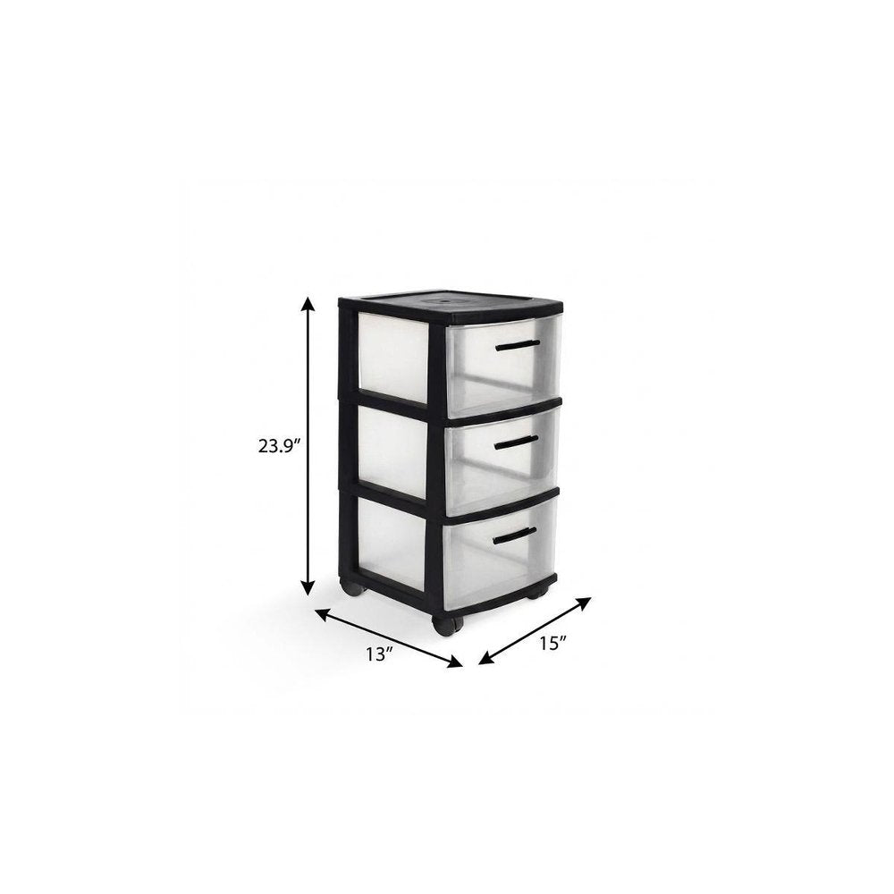 13" Black Plastic Square Accent Cabinet With Three Drawers