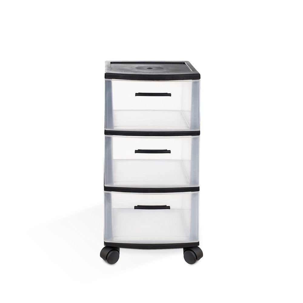 13" Black Plastic Square Accent Cabinet With Three Drawers