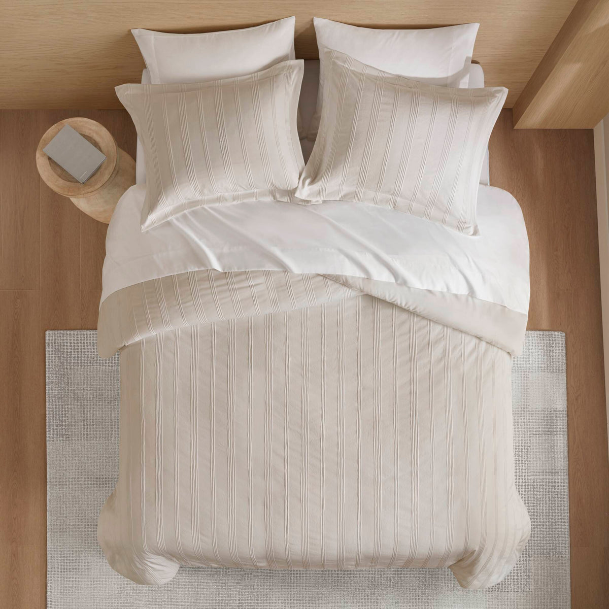 Logan - Full Striped Duvet Set - Neutral