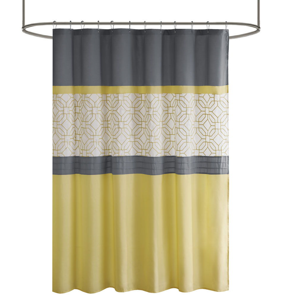 Donnell - Embroidered And Pieced Shower Curtain - Yellow / Gray