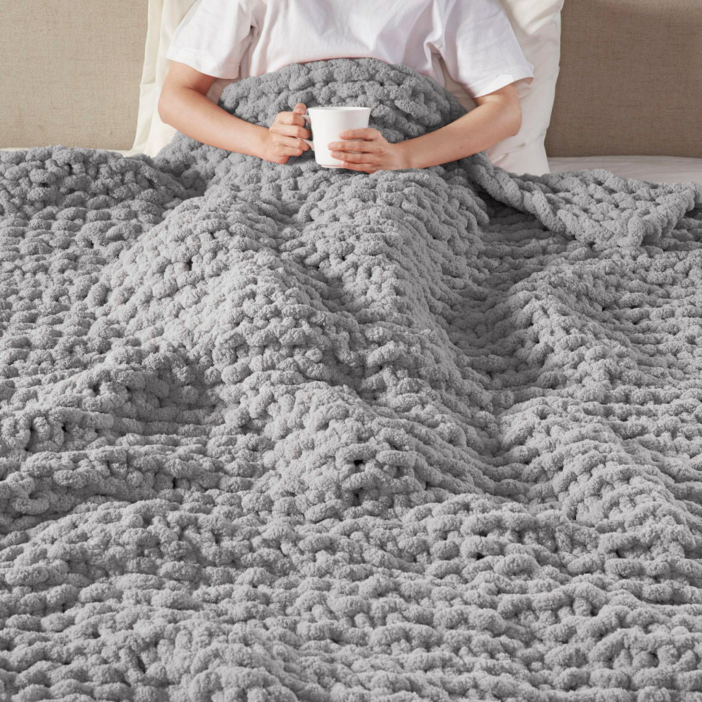 Chenille Chunky Knit - Throw - Gray
