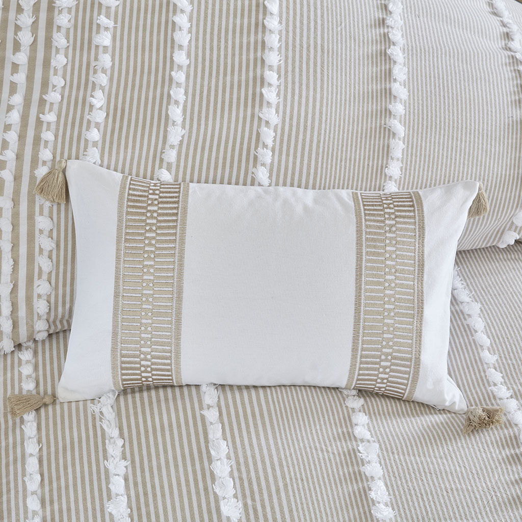 Anslee - Embroidered Oblong Decorative Pillow - Taupe