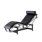 61" Black And Silver Leather and Metal Adjustable Lounge Chair With Pillow