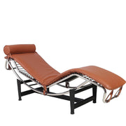 61" Brown Black And Silver Leather and Metal Adjustable Lounge Chair With Pillow