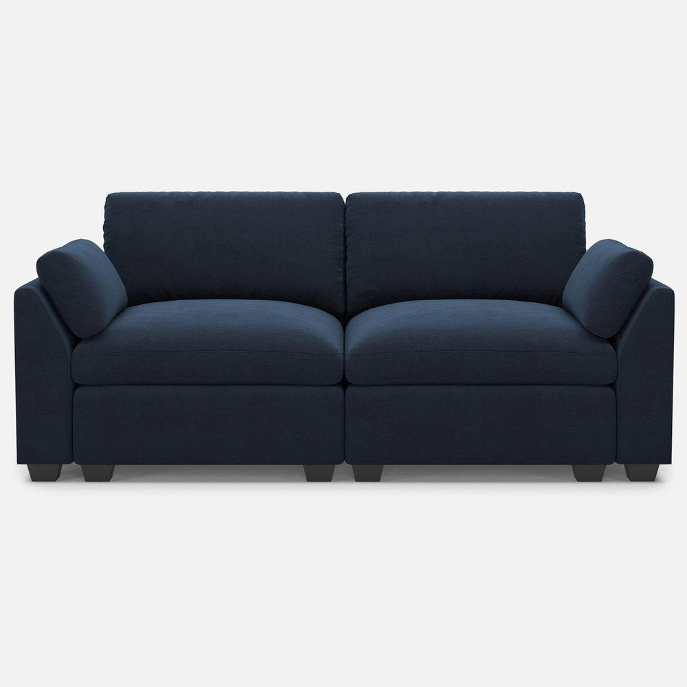 75" Navy Blue and Black Velvet Modular Loveseat