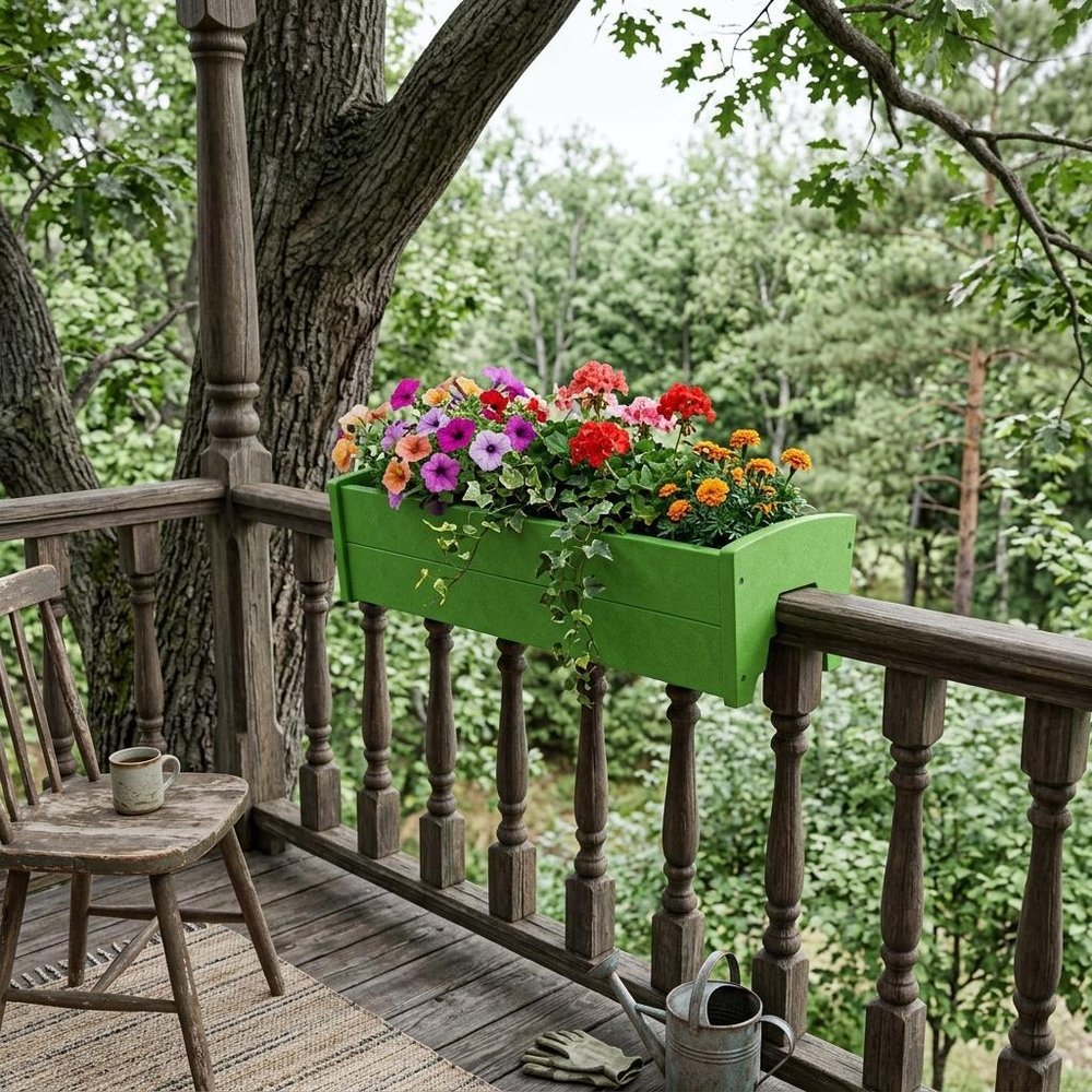 8" X 24" Black Heavy Duty Plastic Rectangular Railing Planter