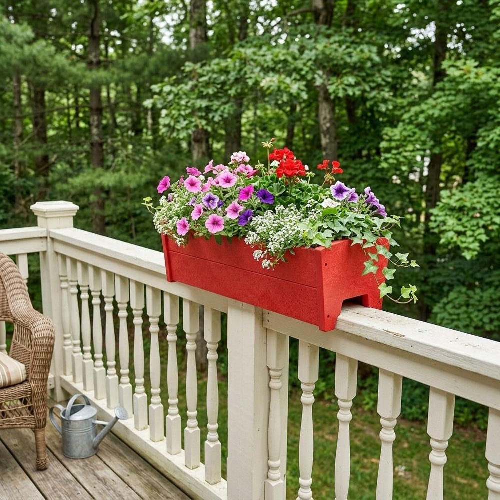 8" X 24" Black Heavy Duty Plastic Rectangular Railing Planter