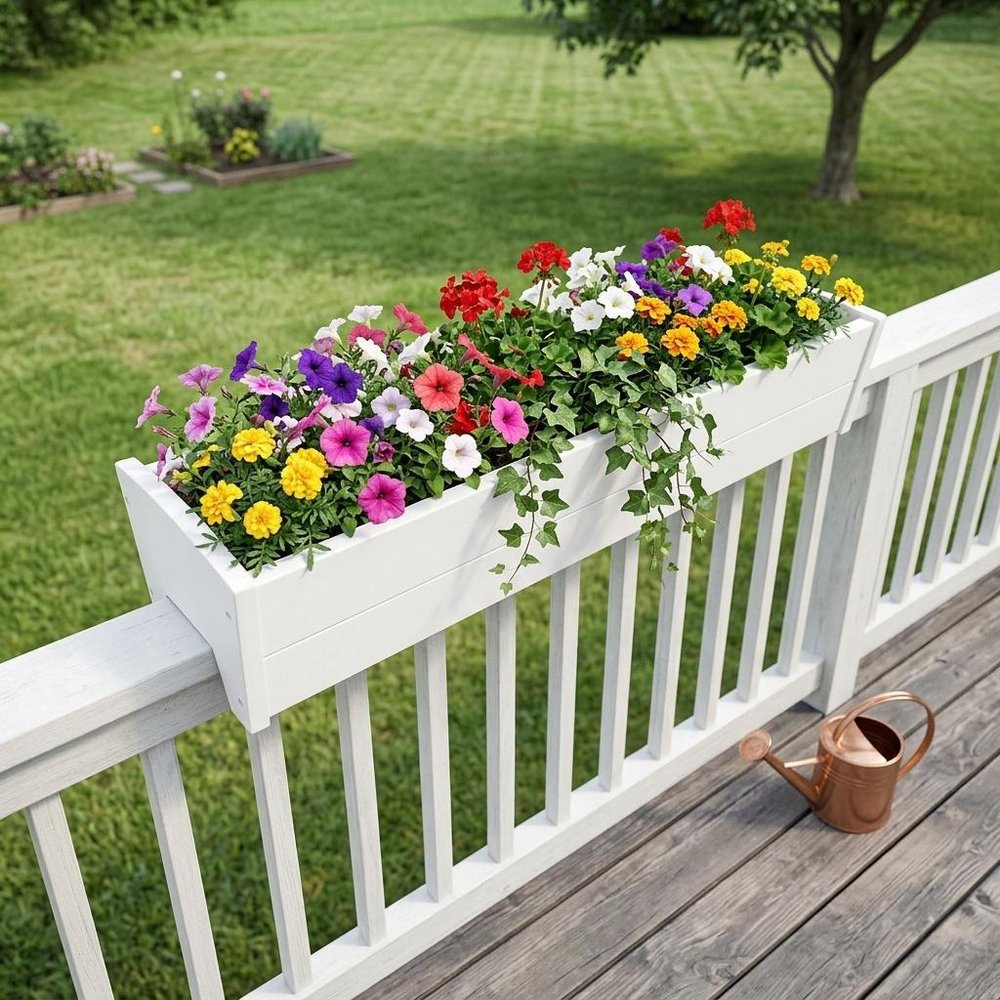 8" X 36" White Heavy Duty Plastic Rectangular Railing Planter