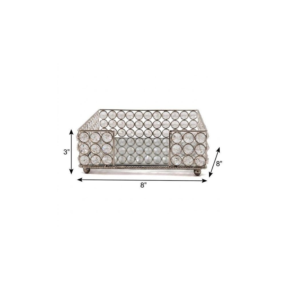 8" Silver Iron And Crystal Flat Napkin Holder