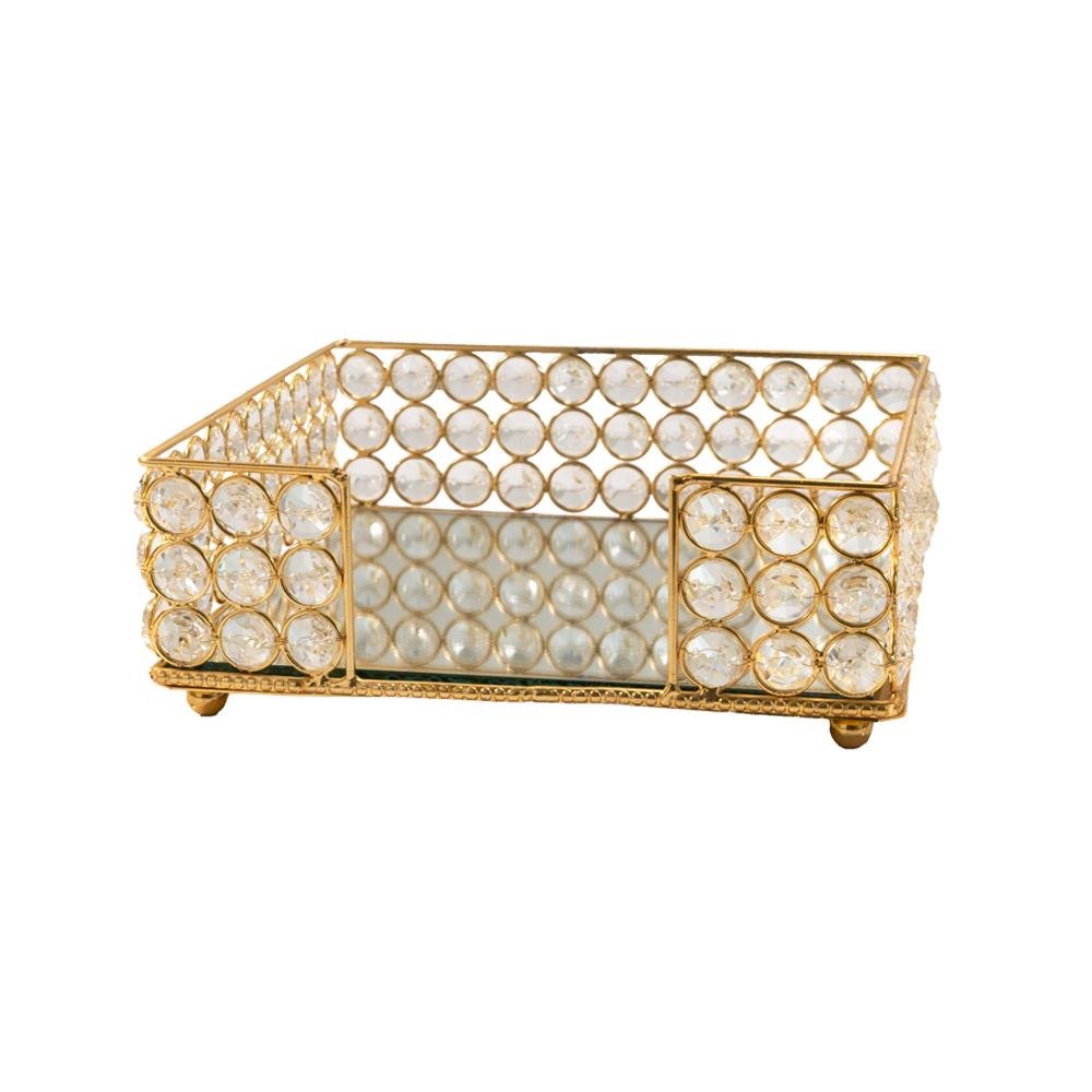8" Gold Iron And Crystal Square Napkin Holder