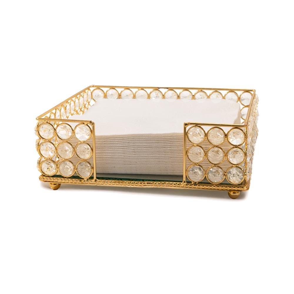 8" Gold Iron And Crystal Flat Napkin Holder