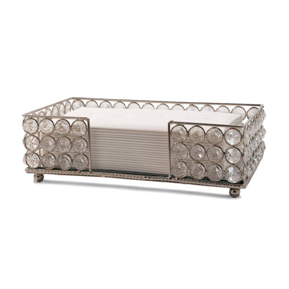 10" Silver Iron And Crystal Flat Napkin Holder