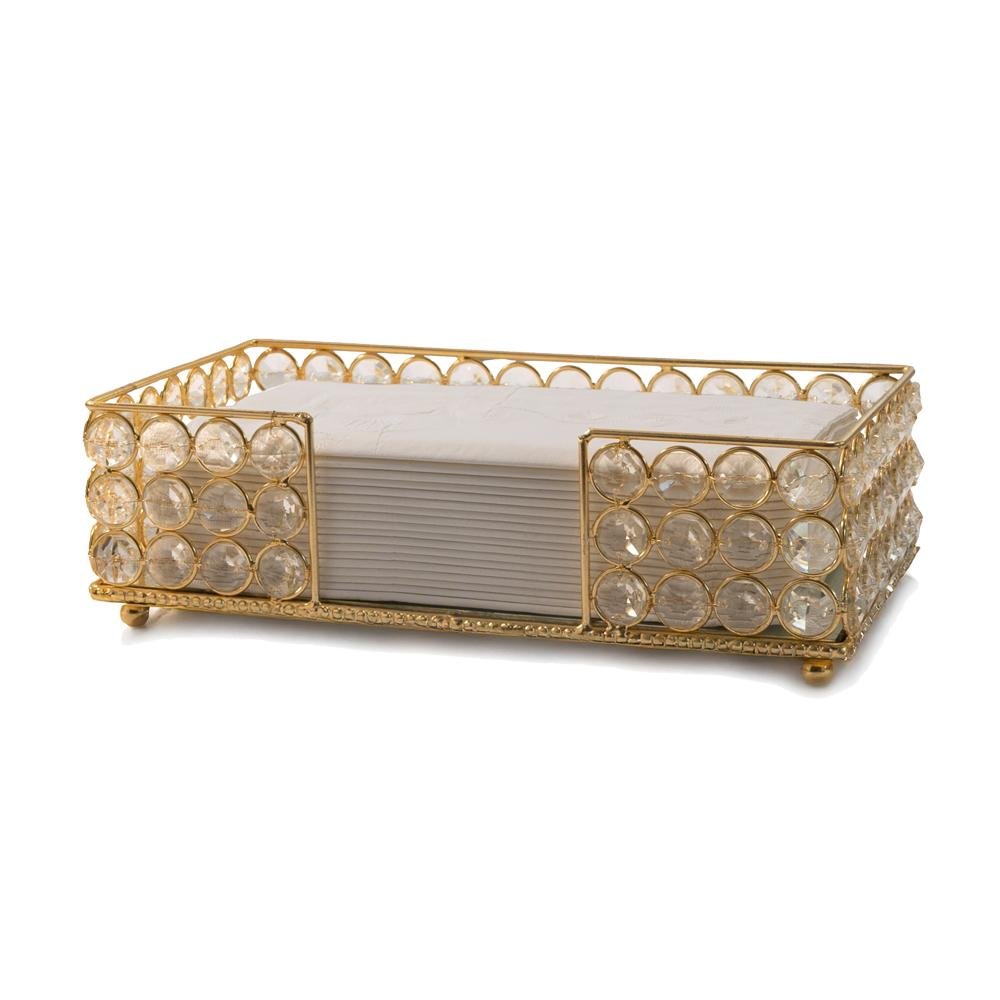10" Gold Iron And Crystal Flat Napkin Holder