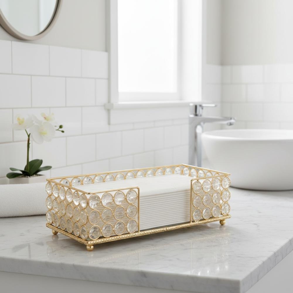 10" Gold Iron And Crystal Flat Napkin Holder