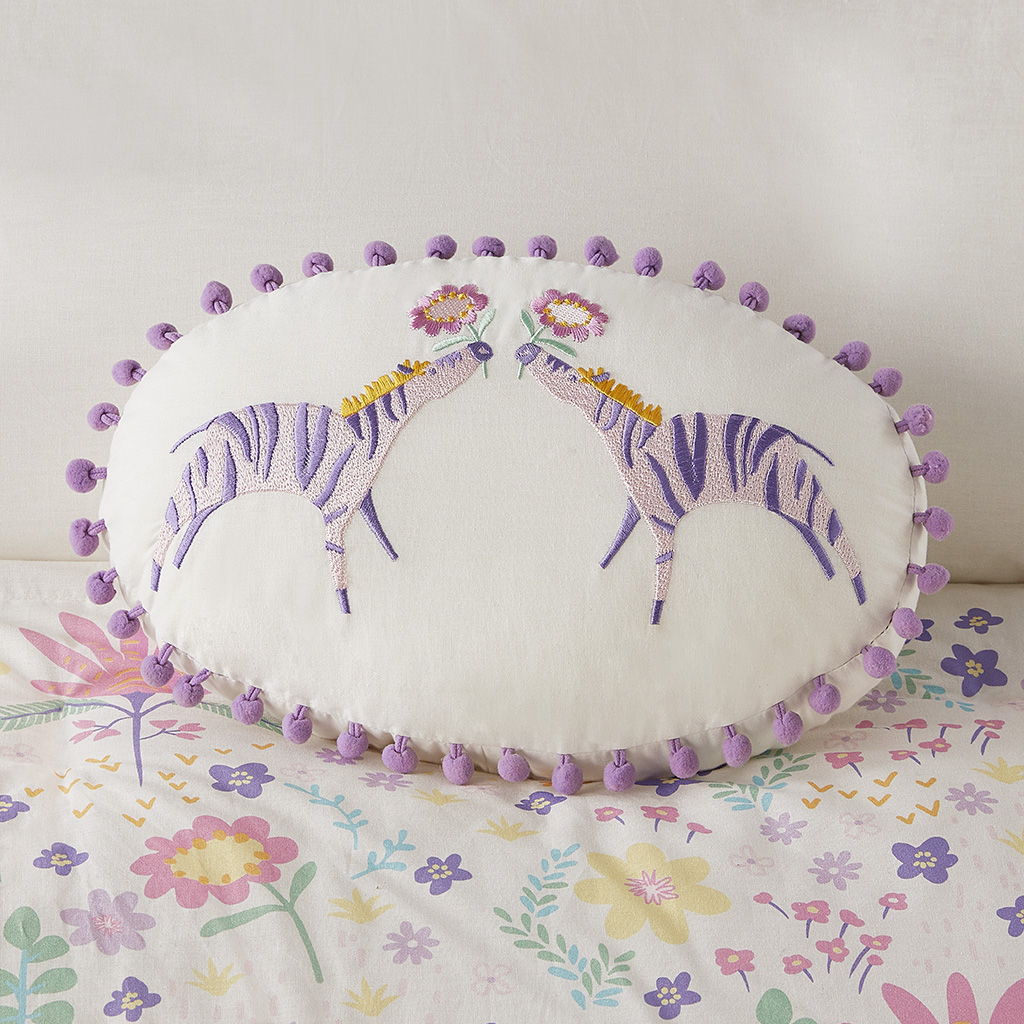 Lulu - Floral Reversible Cotton Duvet Cover Set With Throw Pillow - Purple