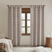 Anaheim - 50" x 108" Plaid Faux Leather Tab Top Curtain Panel With Fleece Lining - Brown