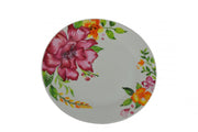 White And Pink Sixteen Piece Round Flat Floral Medallion Ceramic Service For Four Dinnerware Set