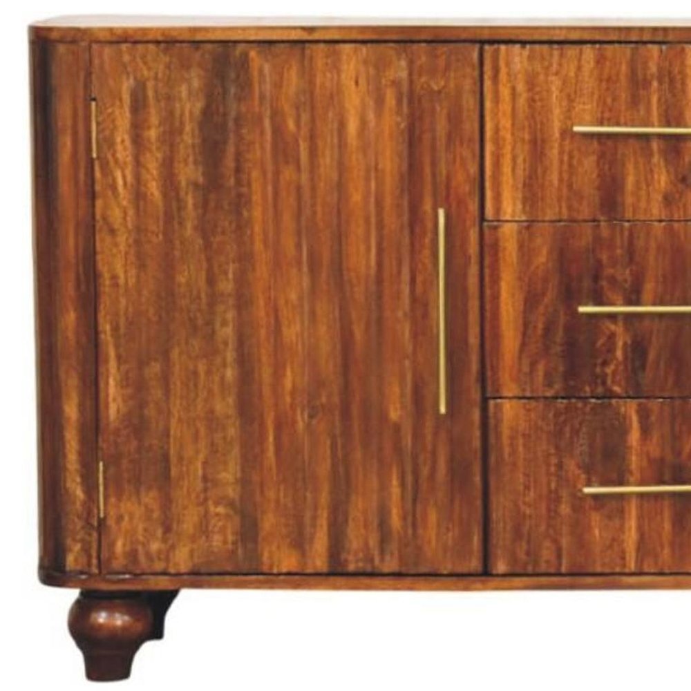 57" Brown Solid Wood Three Drawer Sideboard