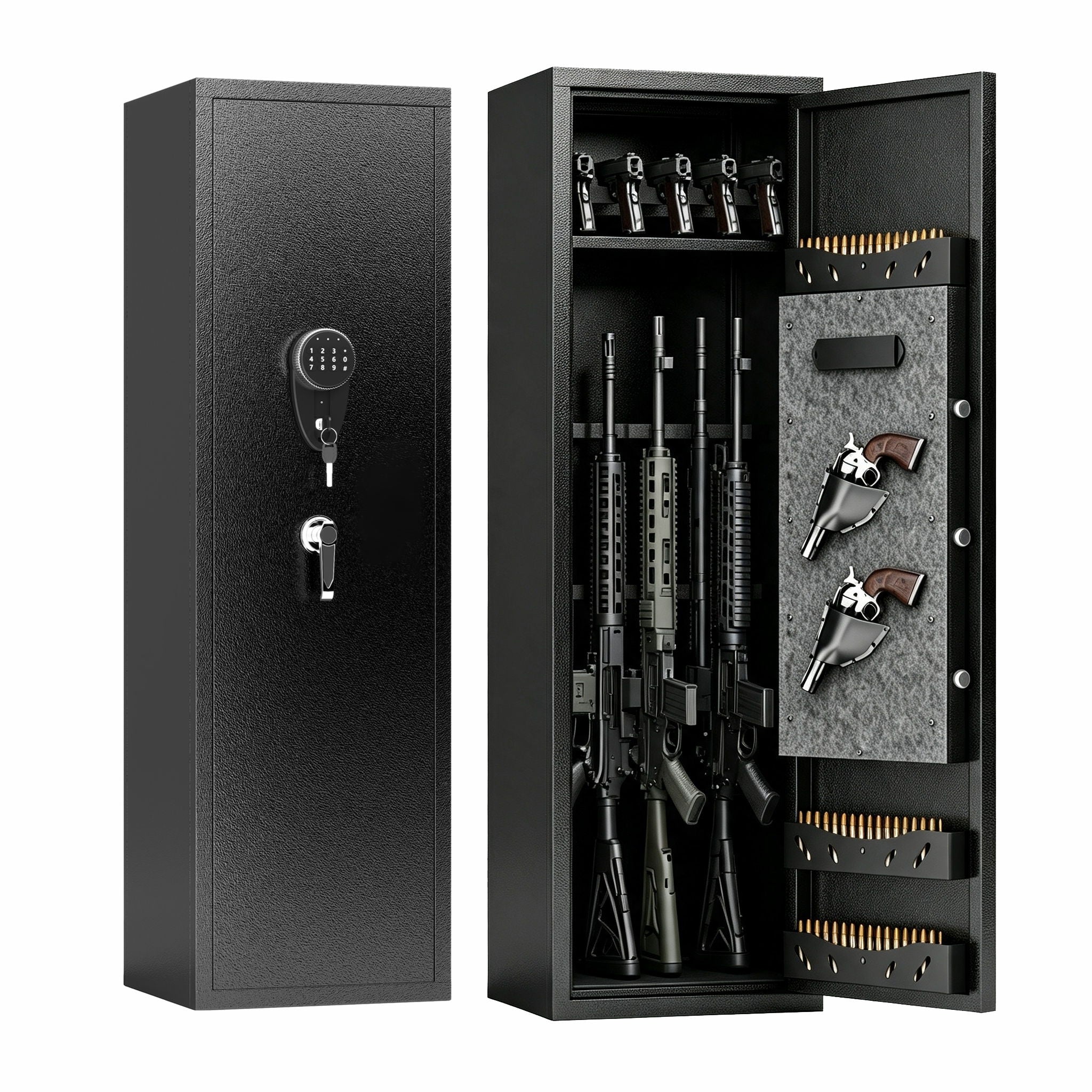 Gun Safe For Rifles & Handguns, Keypad Lock Security Storage Cabinet - Black