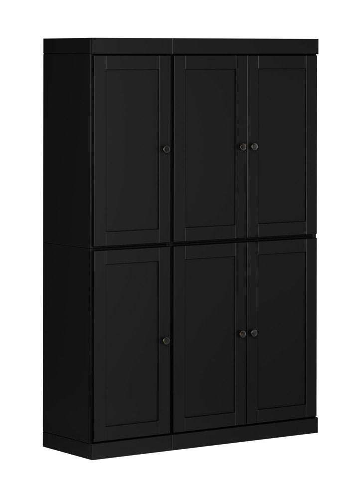 72" Black Solid Wood 8 Pantry Or Storage Closet