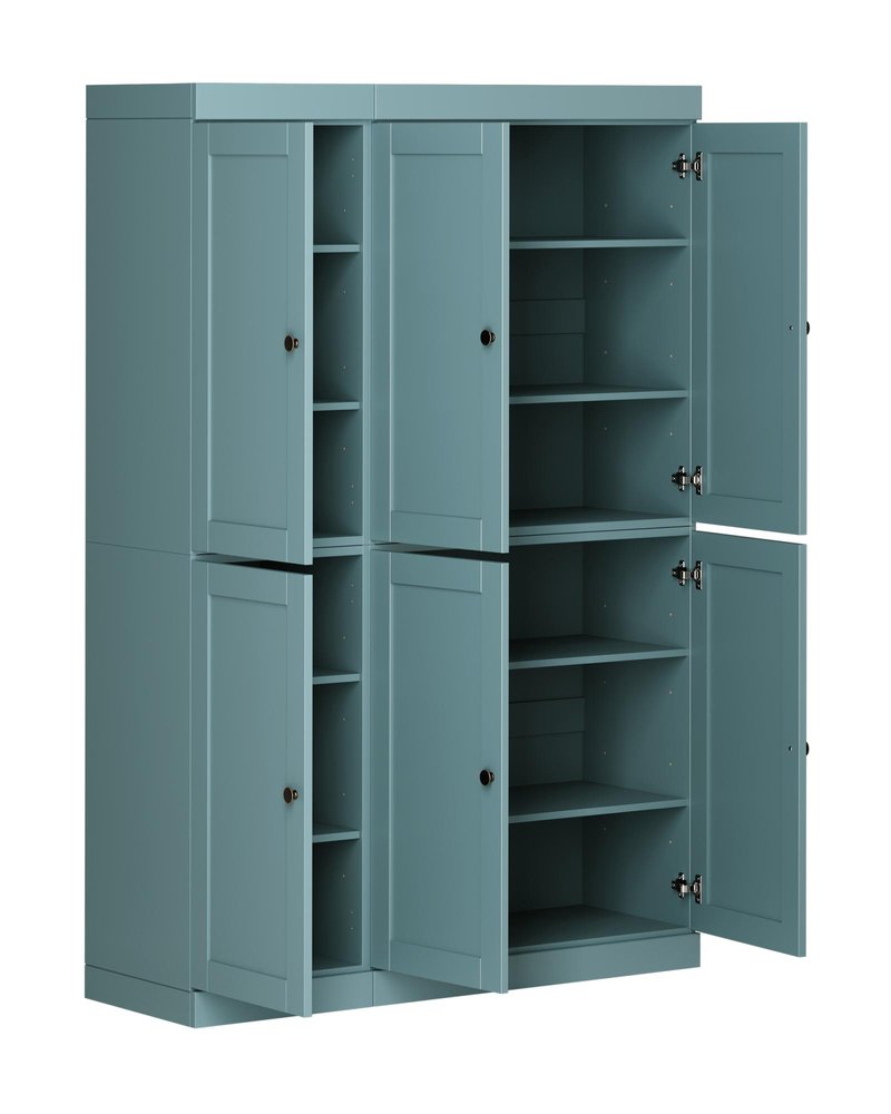 72" Aqua Solid Wood 8 Pantry Or Storage Closet