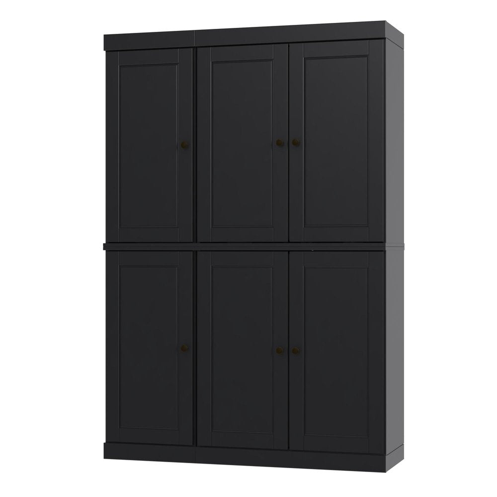 72" Black Solid Wood 8 Pantry Or Storage Closet