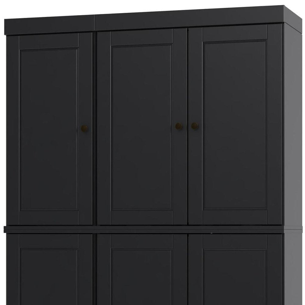 72" Black Solid Wood 8 Pantry Or Storage Closet