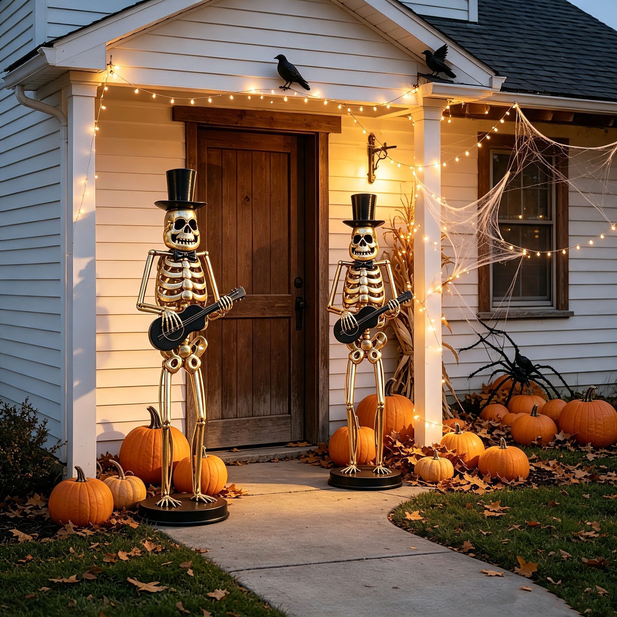 Skeleton Musician Statue, For Halloween Indoor Outdoor Party Display - Gold