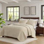 Velvet Touch - Queen 3 Piece Luxurious Oversized Quilted Coverlet Set - Linen