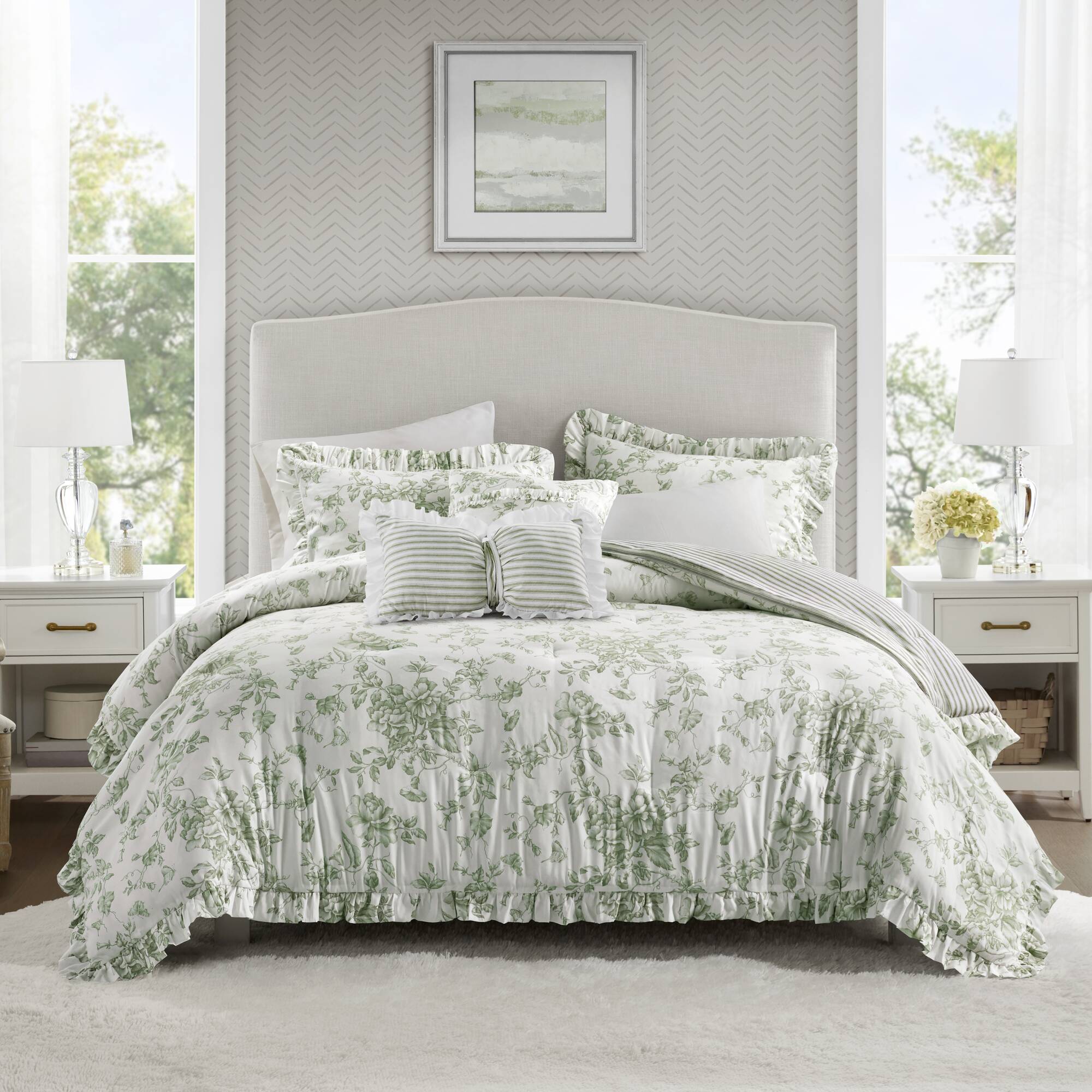 Adele - Full/Queen Comforter Set With Decorative Pillows - Green