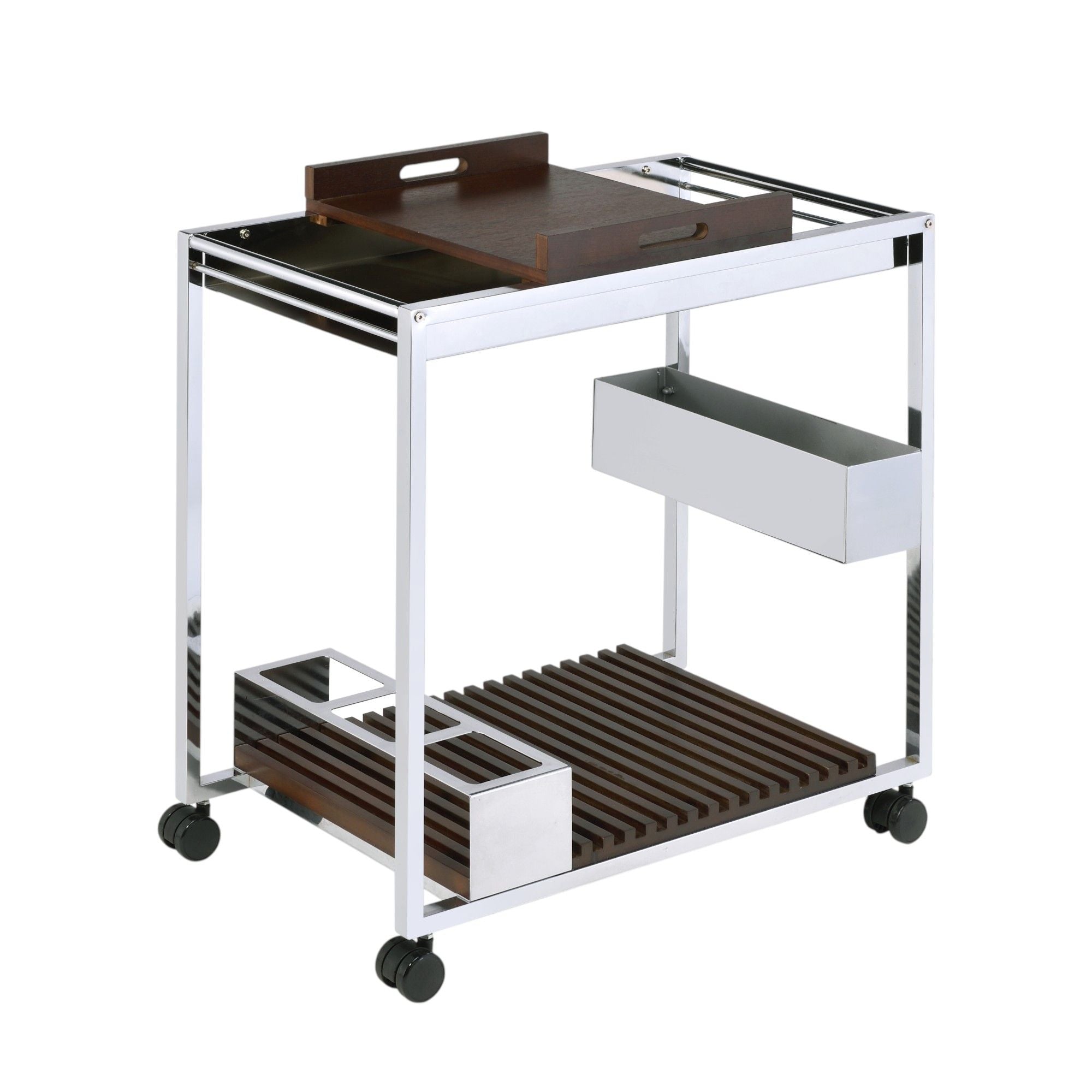 Lisses - Serving Cart - Chrome / Walnut