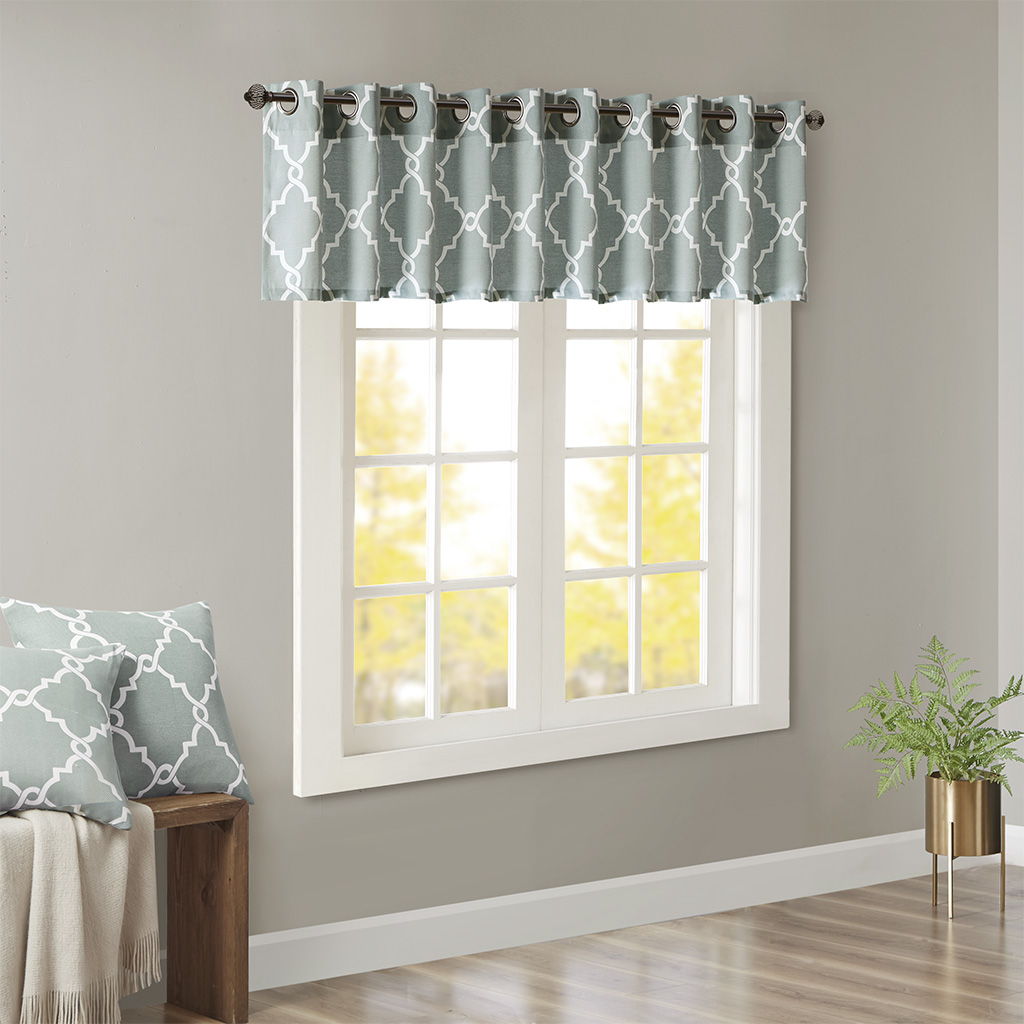 Saratoga - 18" Fretwork Print Grommet Top Window Valance - Seafoam