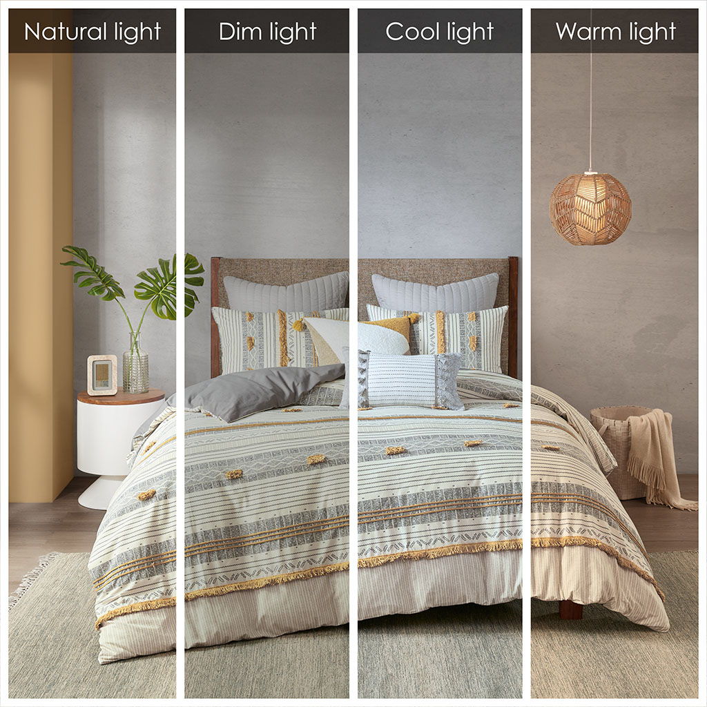 Cody - King 3 Piece Duvet Cover Set - Gray / Yellow