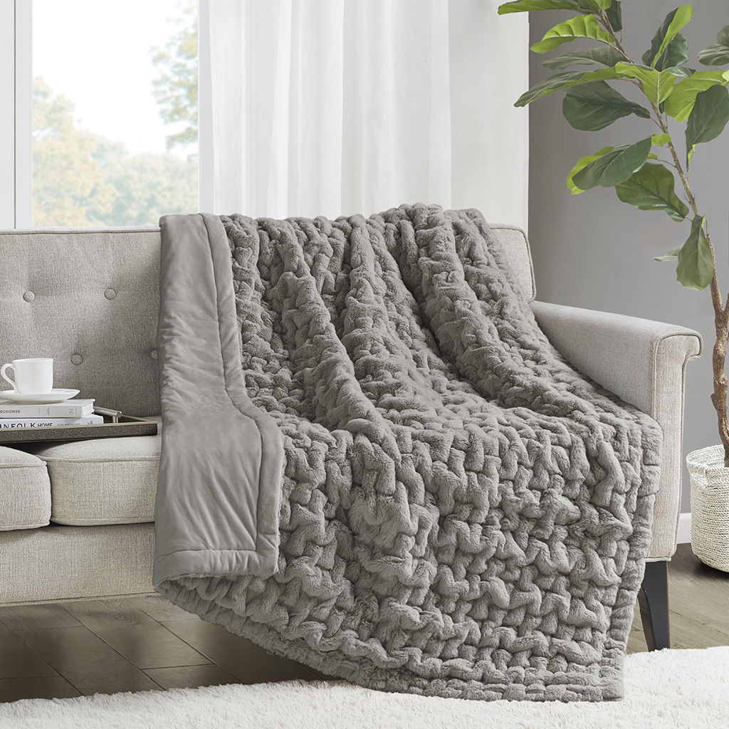 Ruched Fur - Ruched Throw - Gray