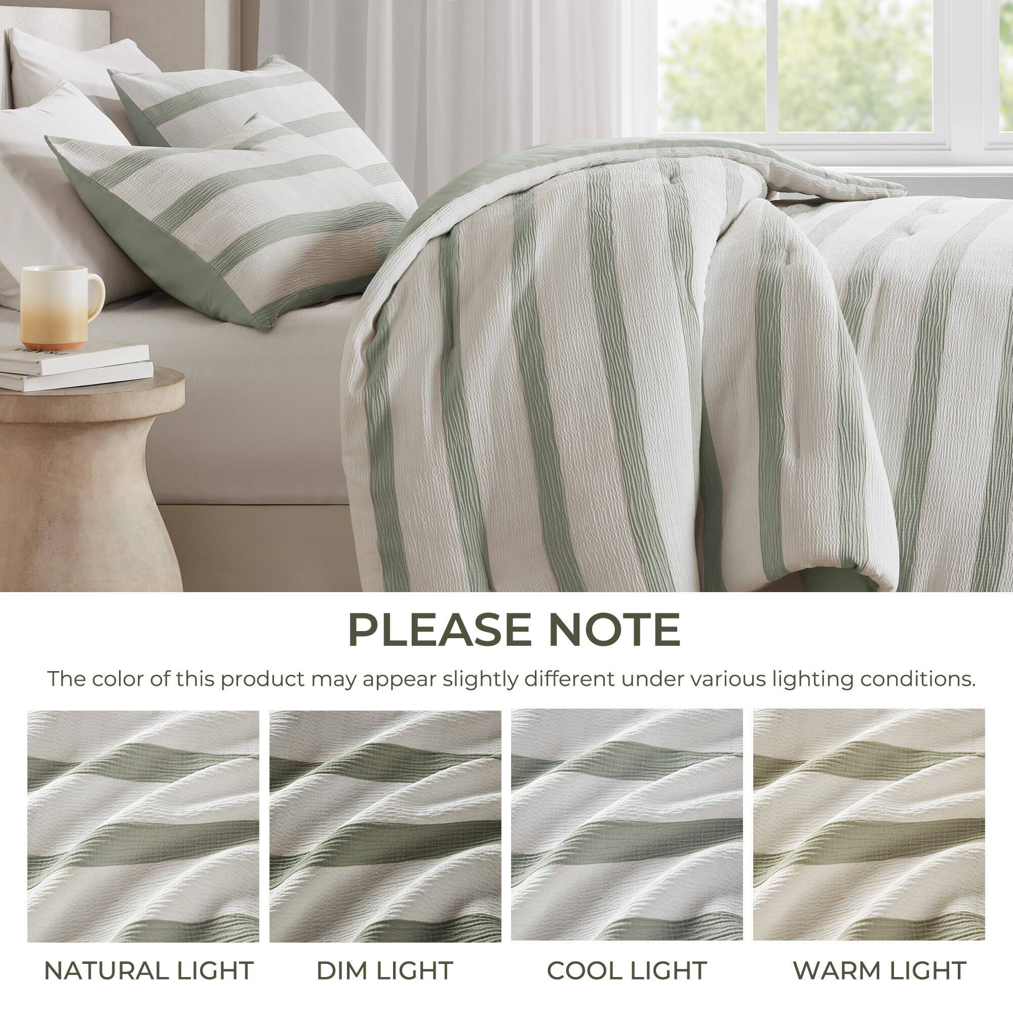 Merritt - Twin/Twin Long Yarn-Dyed Striped Comforter - Sage Green