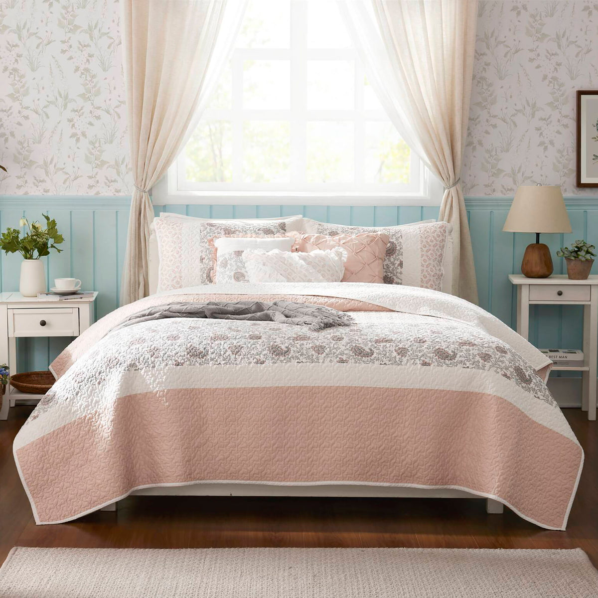 Dawn - King 6 Piece Reversible Coverlet Set - Blush