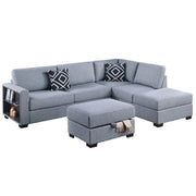 Reversible Sectional Sofa With Built In Shelf And Storage Ottoman, L - Shaped Living Room Furniture