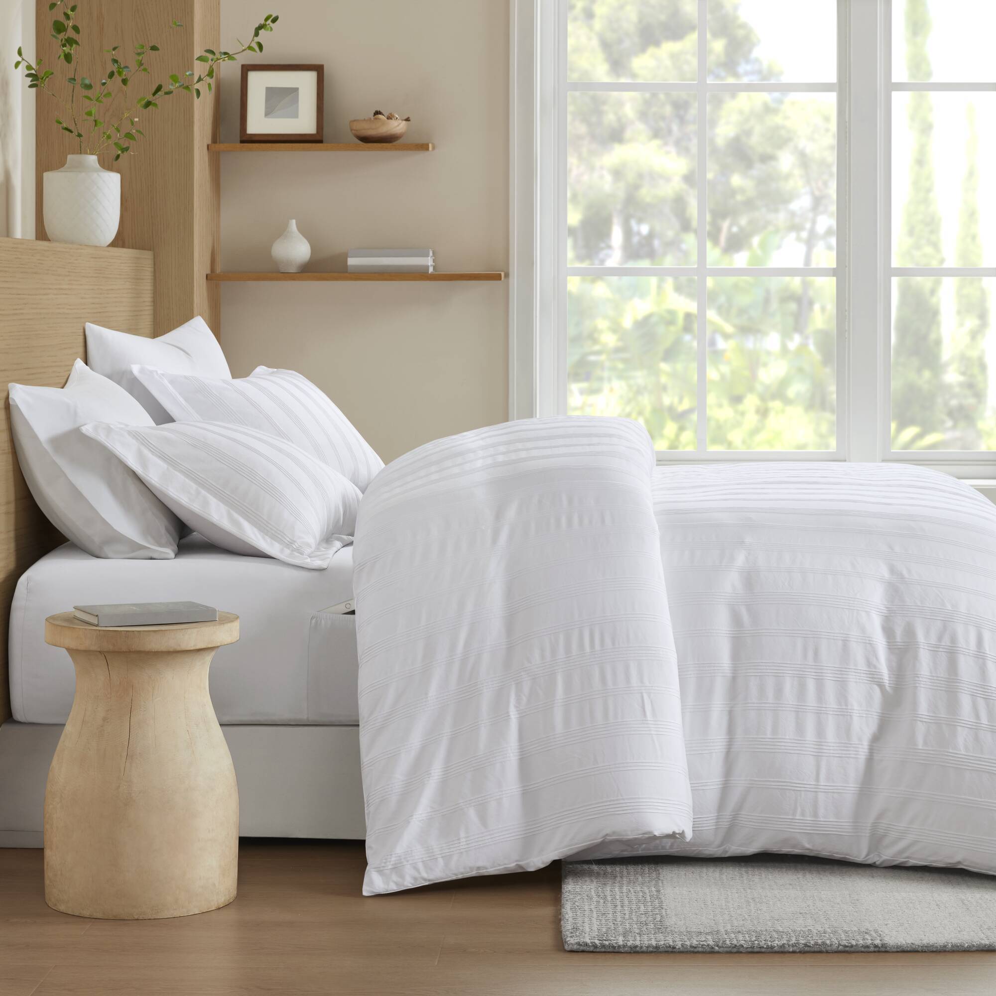 Logan - Full Striped Duvet Set - White