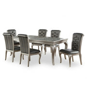 Rectangle Dining Table With Glass Top And 6 Tufted Back Chairs - Gray / Silver