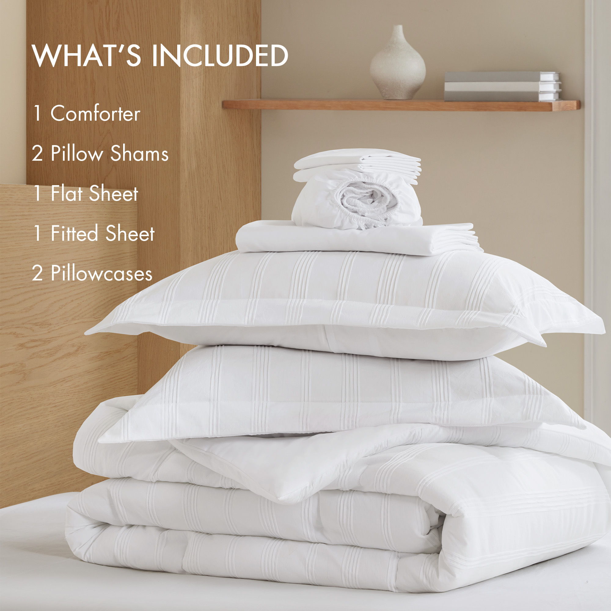 Logan - Full Striped Comforter Set - White