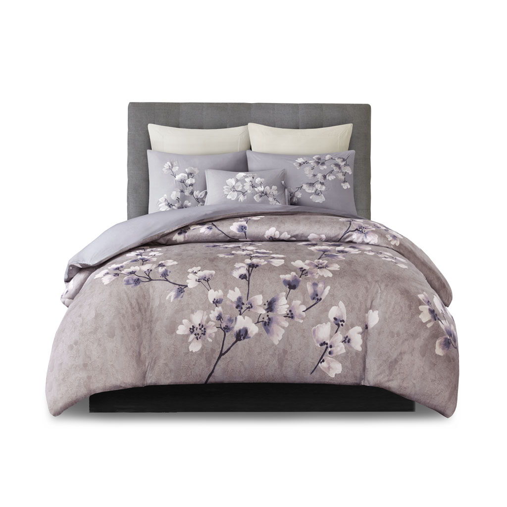 Sakura Blossom - 3 Piece Sateen Printed Duvet Cover Set - Lilac