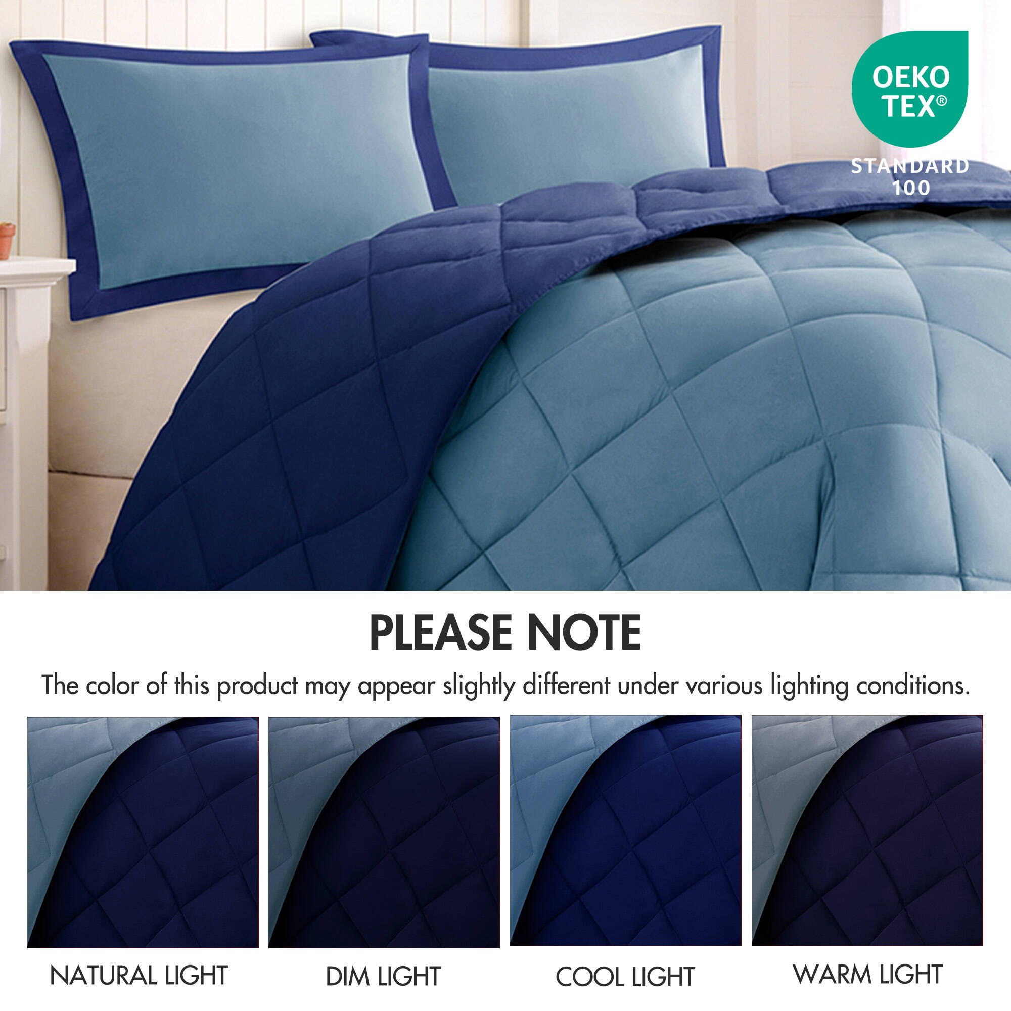 Larkspur - 3M Scotchgard Diamond Quilting Reversible Down Alternative Comforter Set - Navy / Light Blue