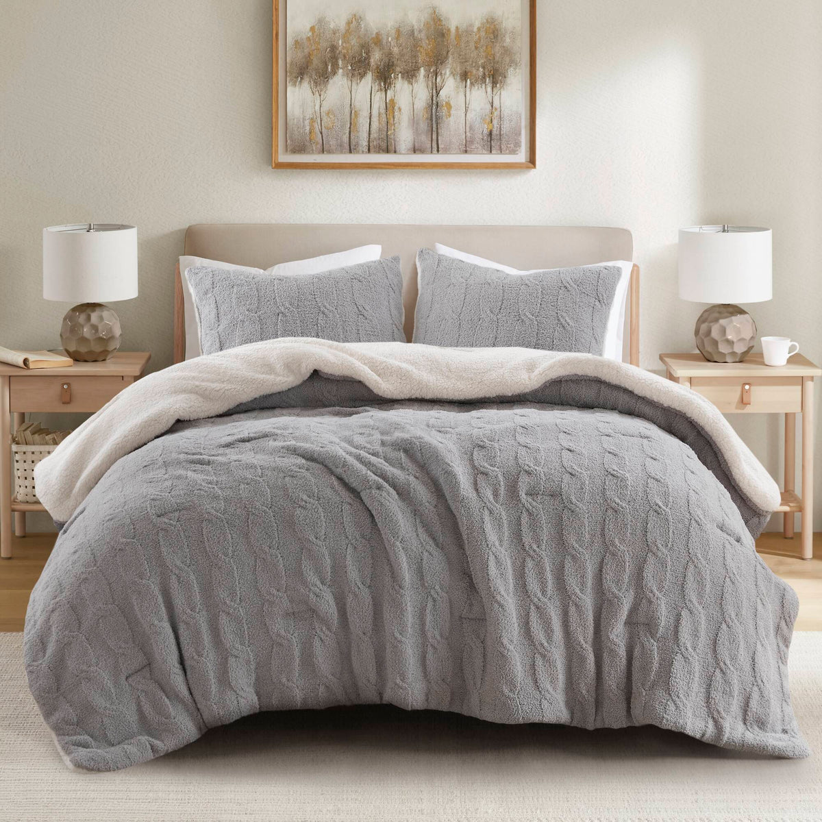 Riordan - King Cable Knit Comforter Set - Gray