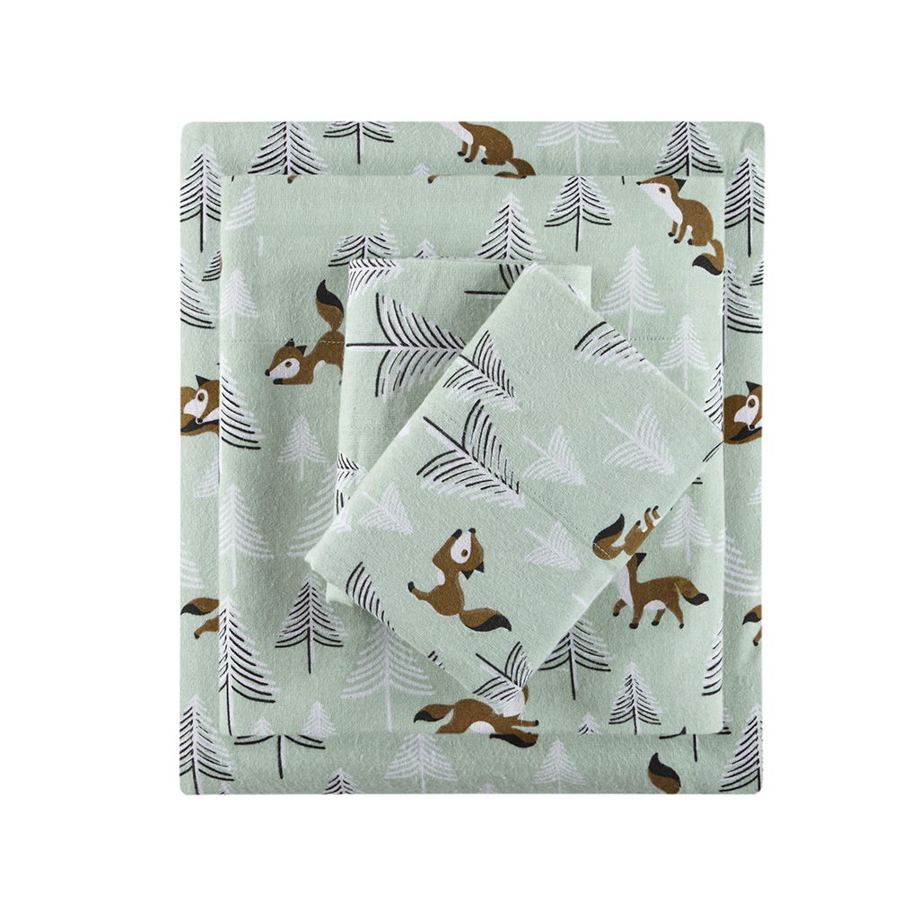 Queen Cozy Soft Novelty Print Sheet Set - Seafoam Foxes