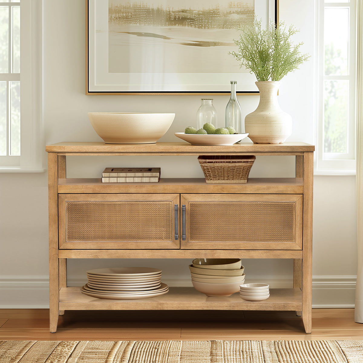Naomi - 2 Door Storage Console Table - Honey
