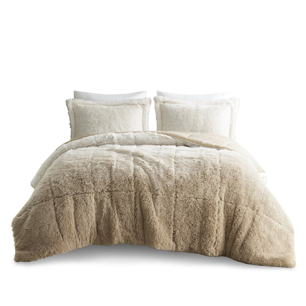 Brielle - Ombre Shaggy Long Fur King Comforter Mini Set - Natural